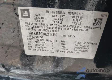 2016 GMC Sierra 1500 from USA, damaged, VIN 1GTR1LECXGZ114490